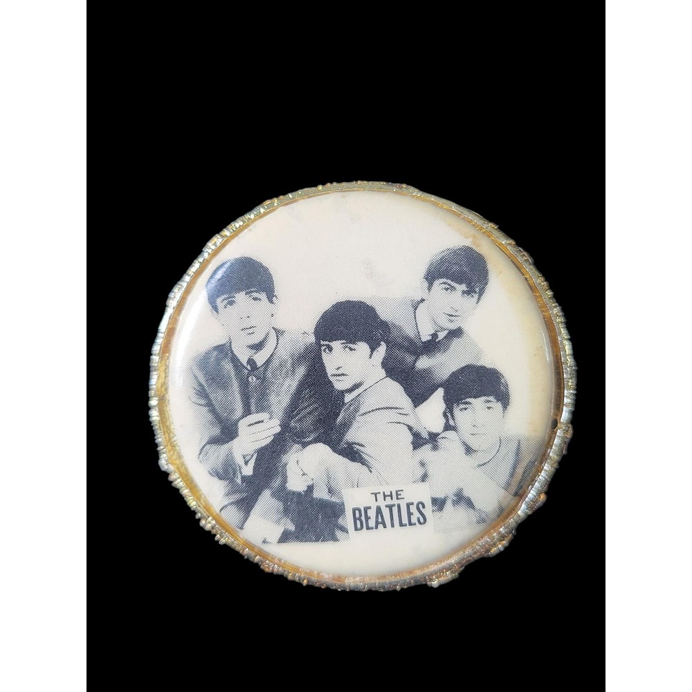 The Beatles 1964 Brooch Original  NEMS Pin Metal Button Signature Back Rare